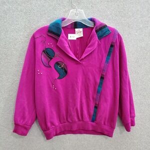 VINTAGE Graff Junior Sweater Medium Pink 1980s‎ Embroidered Grannycore Pullover